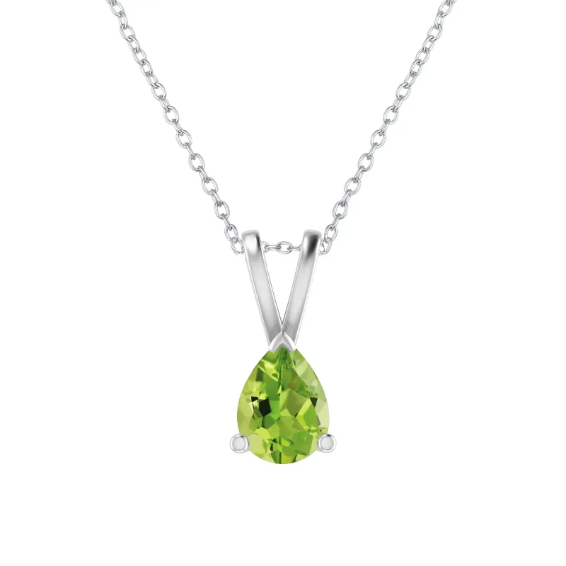 Sterling Silver Pear Shape Natural Peridot Solitaire Pendant with 18"Cable Chain sold by Zulily
