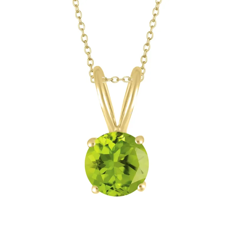Gold Over Sterling Silver Round Shape Natural Peridot Solitaire Pendant with 18"Cable Chain sold by Zulily