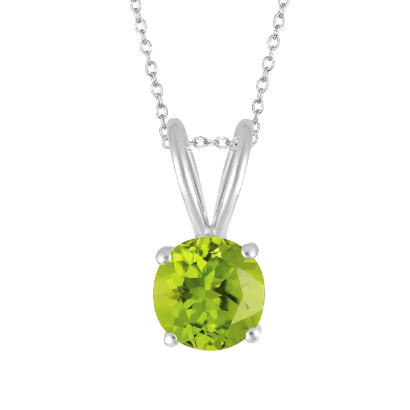 Sterling Silver Round Shape Natural Peridot Solitaire Pendant with 18"Cable Chain sold by Zulily
