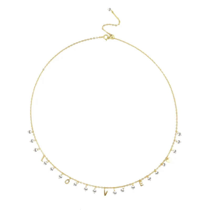Gold Over Sterling Silver Pearl Love Necklace with 18" Chain sold by Zulily