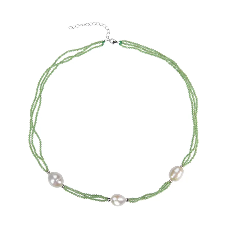 V3 Jewelry Natural Peridot and Freshwater Pearl Three Strand Necklace sold by Zulily