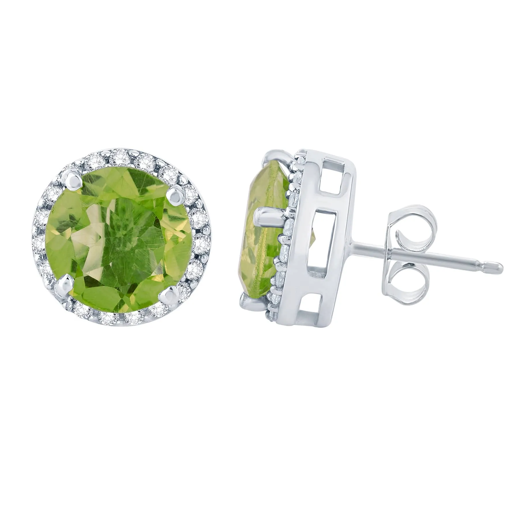 Sterling Silver 5CT Natural Peridot and White Topaz Halo Stud Earrings sold by Zulily