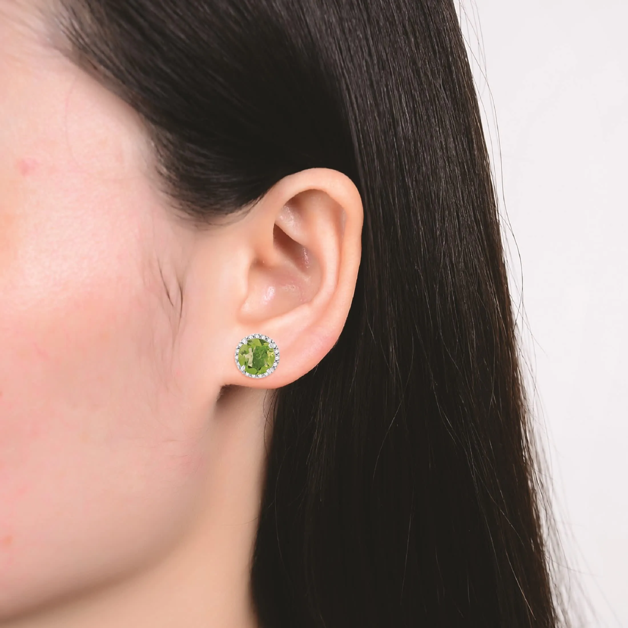 Sterling Silver 5CT Natural Peridot and White Topaz Halo Stud Earrings sold by Zulily product image thumbnail 4