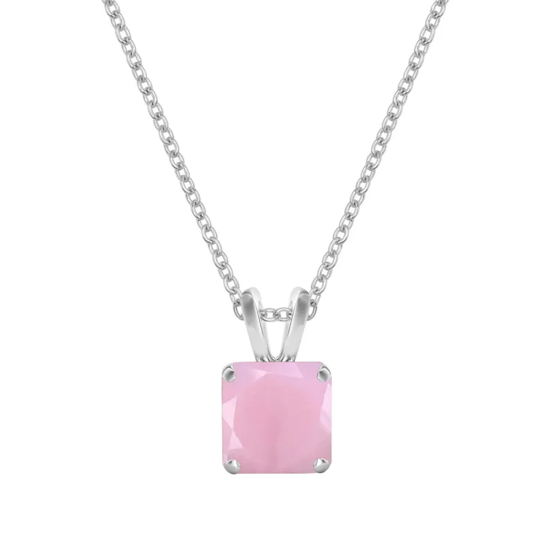 Sterling Silver 1 CT Natural Pink Opal Square Solitaire Pendant with 18" Chain sold by Zulily