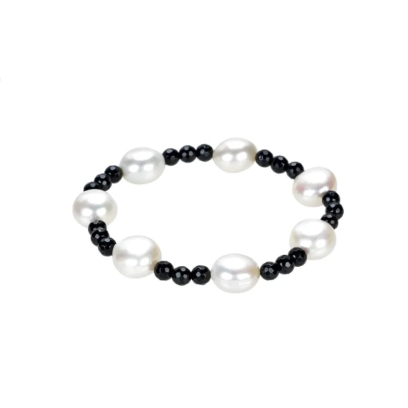 Freshwater Pearl and Black Onyx Stretch Bracelet sold by Zulily