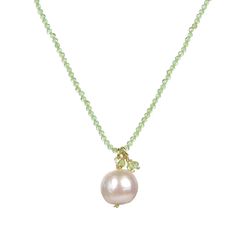 Natural Peridot and Freshwater Pearl 18K plated Sterling Silver Adjustable Pendant Necklace sold by Zulily