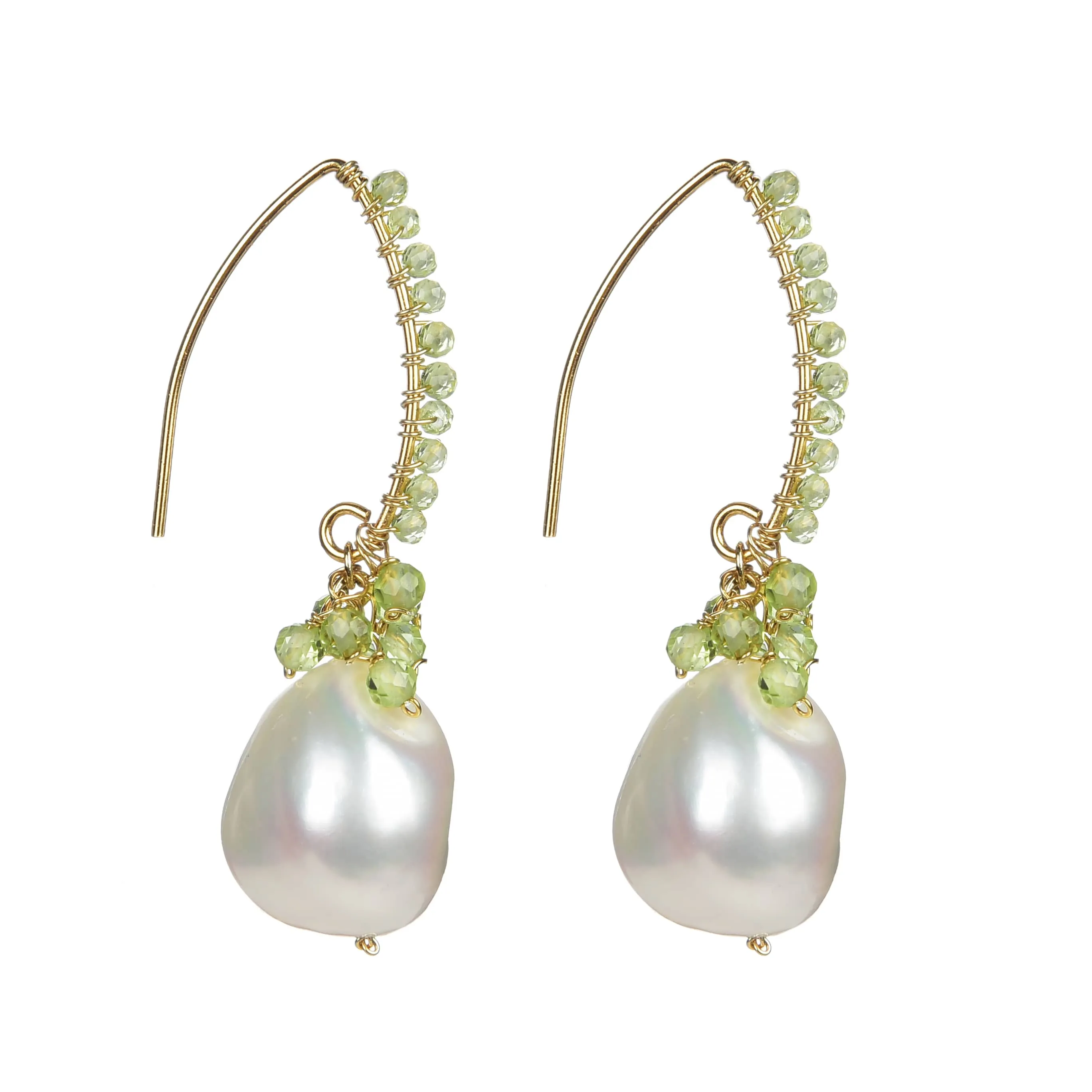 Natural Peridot and Freshwater Pearl 18K plated Sterling Silver Drop Earrings sold by Zulily