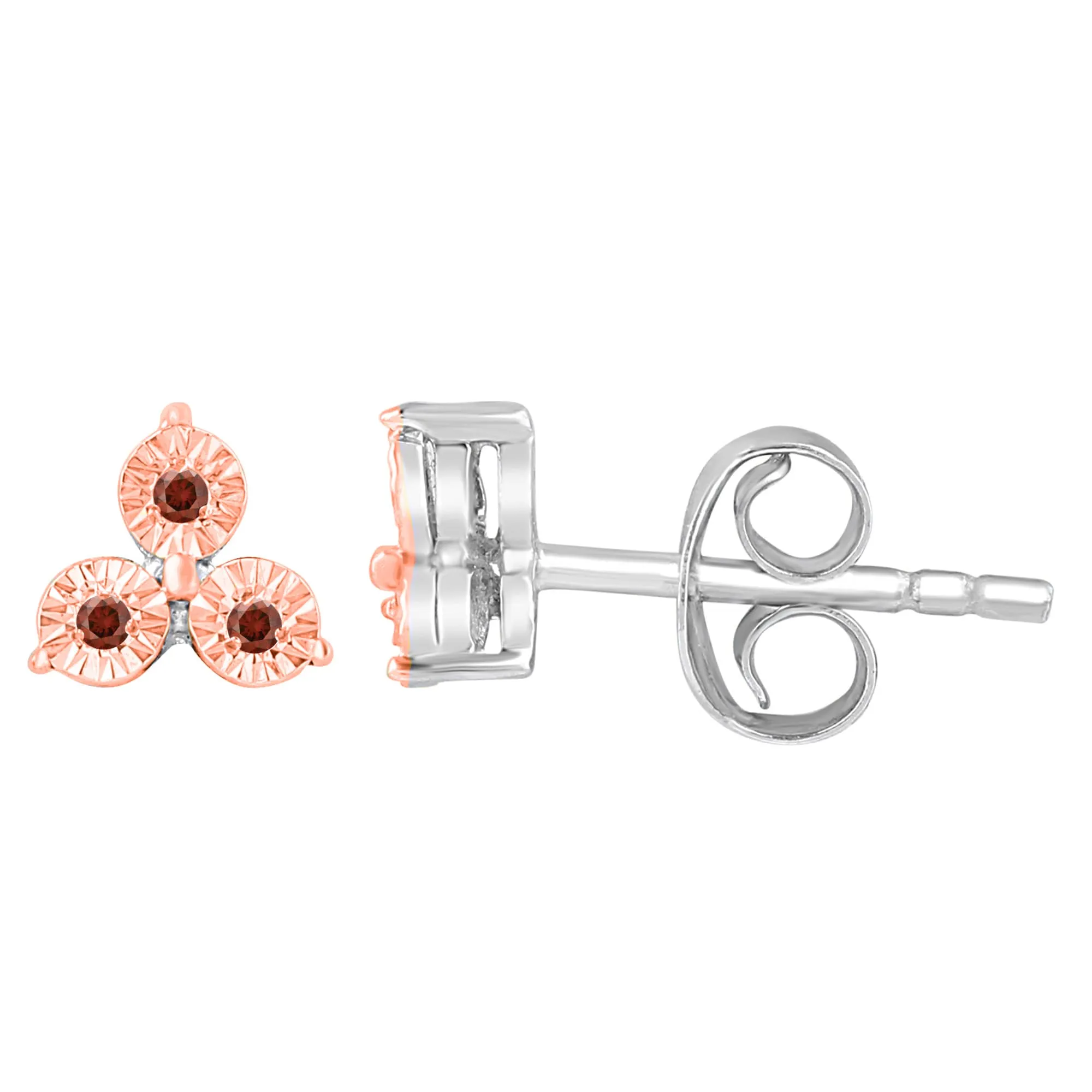 Sterling Silver Natural Red Diamond Three Stone Stud Earrings sold by Zulily