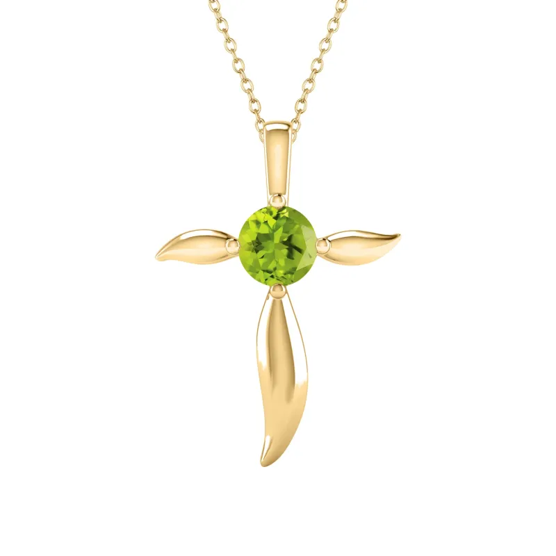 Gold Over Sterling Silver Round Shape Natural Peridot Cross Pendant with 18" Cable Chain sold by Zulily