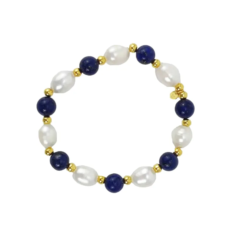 Freshwater Pearl and Lapis Beaded Stretch Bracelet sold by Zulily