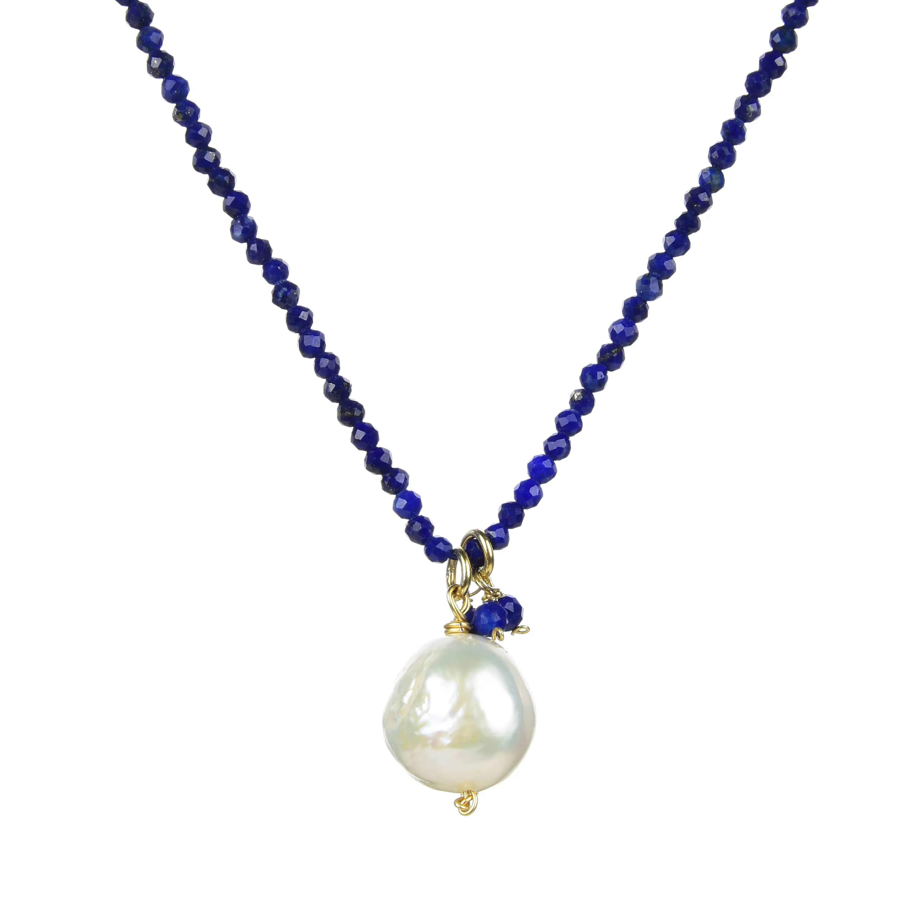 Lapis Lazuli and Freshwater Pearl 18K plated Sterling Silver Adjustable Pendant Necklace sold by Zulily