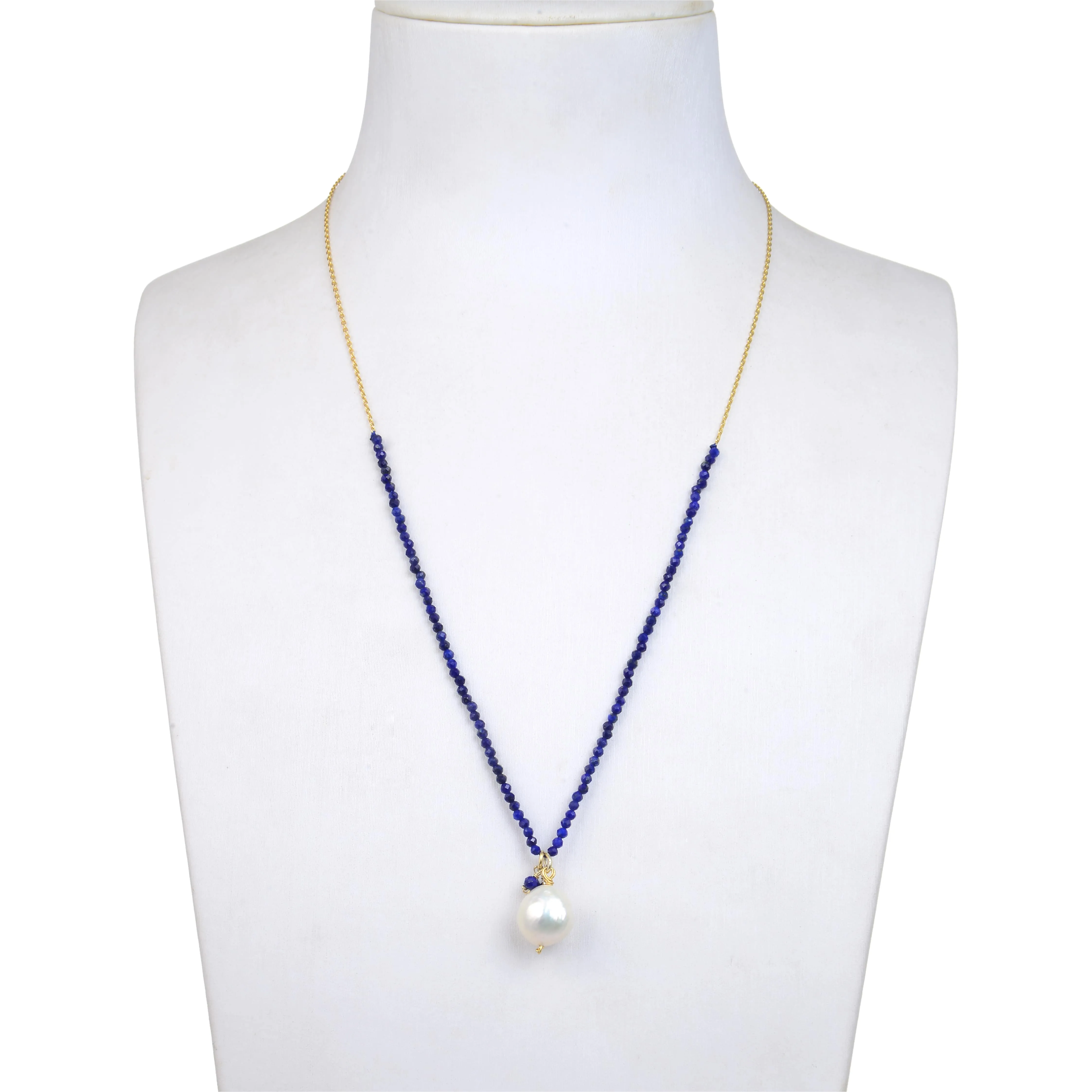 Lapis Lazuli and Freshwater Pearl 18K plated Sterling Silver Adjustable Pendant Necklace sold by Zulily product image thumbnail 2