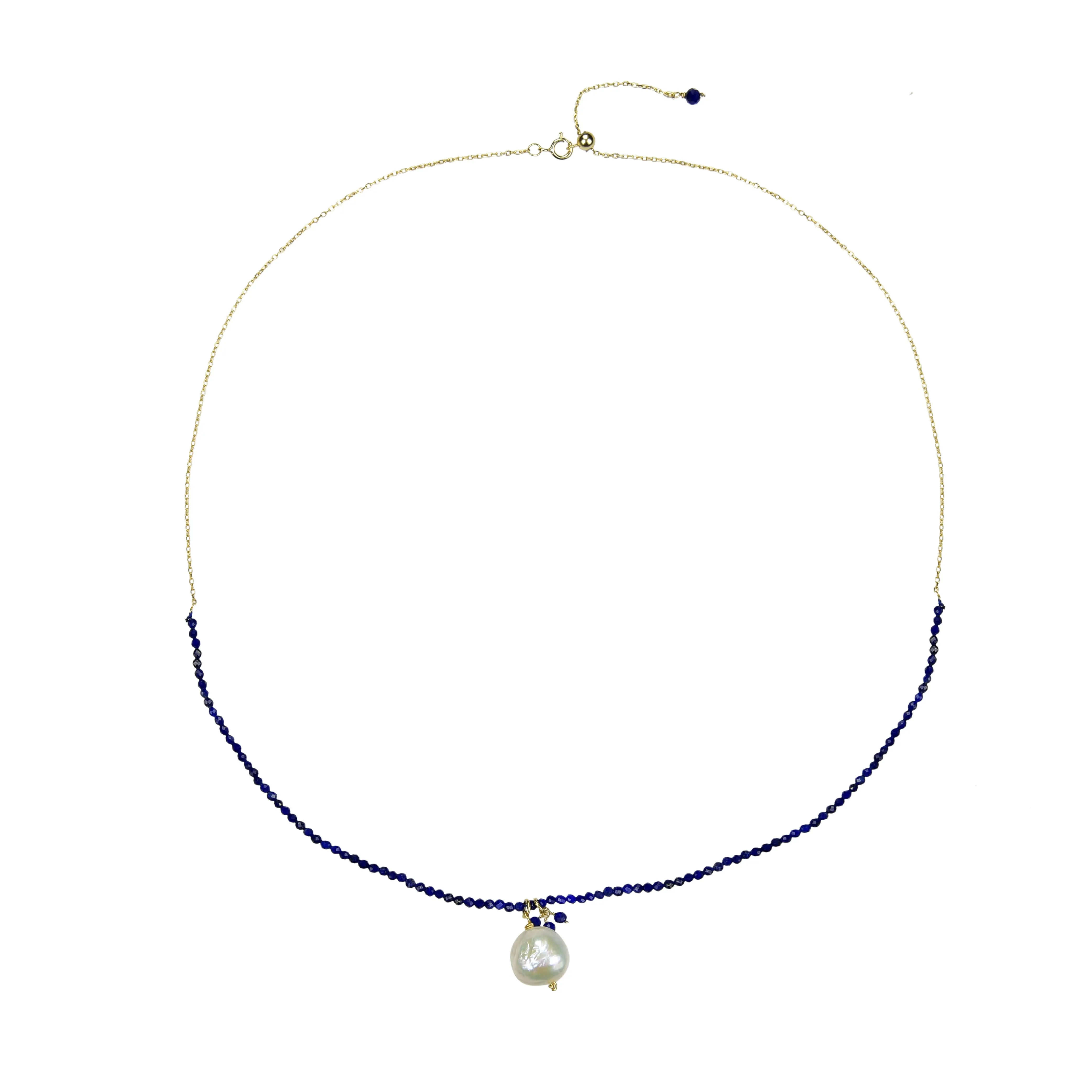 Lapis Lazuli and Freshwater Pearl 18K plated Sterling Silver Adjustable Pendant Necklace sold by Zulily product image thumbnail 3