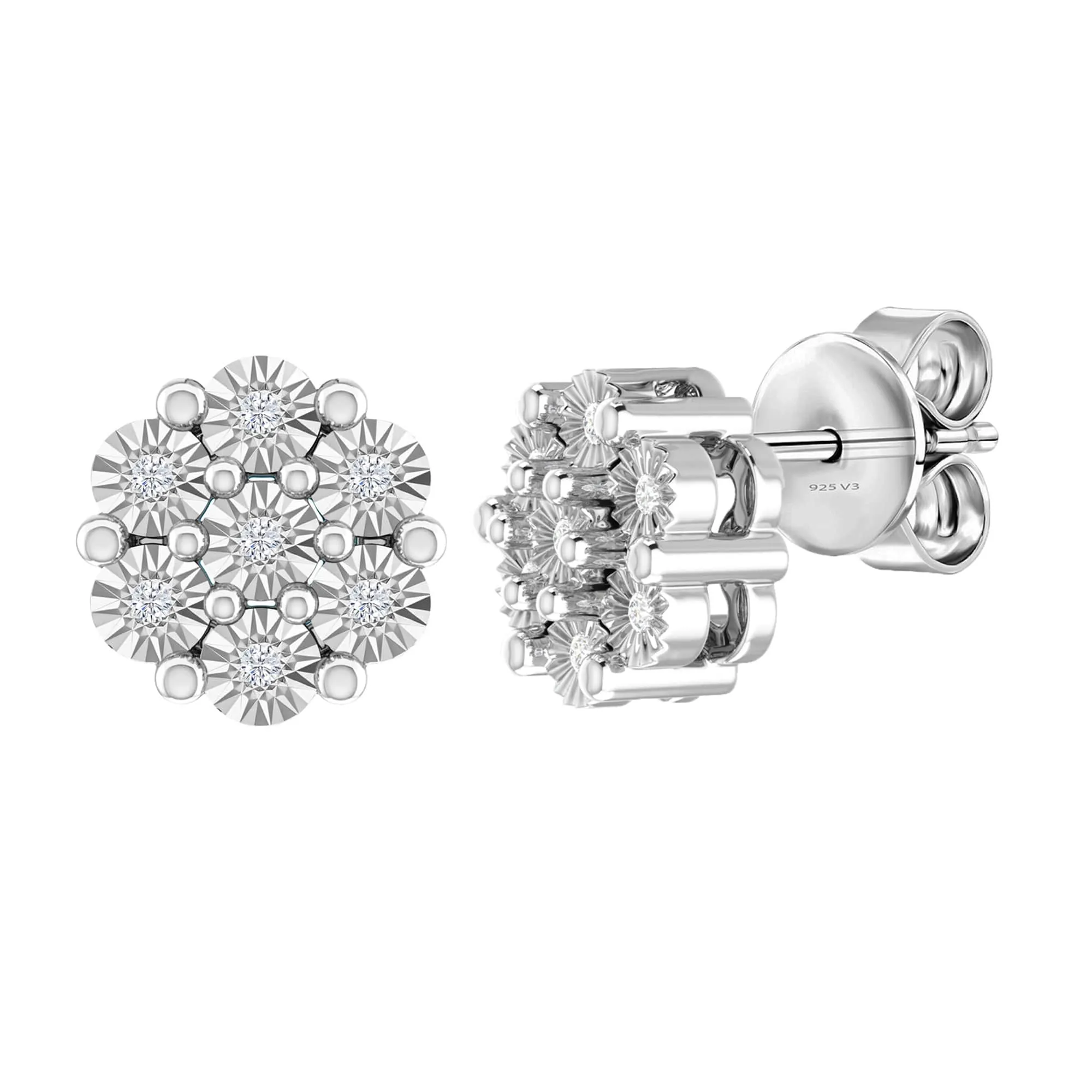 Sterling Silver Natural White Diamond Floral Stud Earrings sold by Zulily