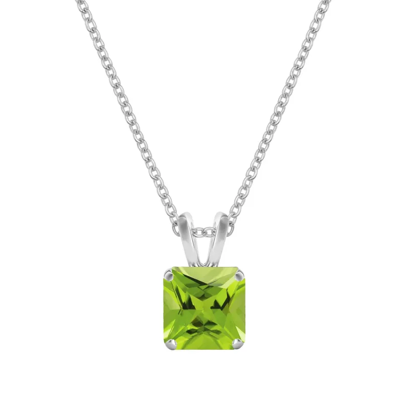 Sterling Silver Square Shape Natural Peridot Solitaire Pendant with 18"Cable Chain sold by Zulily