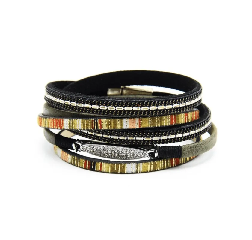 Black Multi Colored Faux Leather Bracelet sold by Zulily
