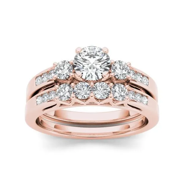 De Couer 14k Rose Gold 1 1/4ct TDW Diamond Three-Stone Engagement Ring Set - Pink sold by Zulily