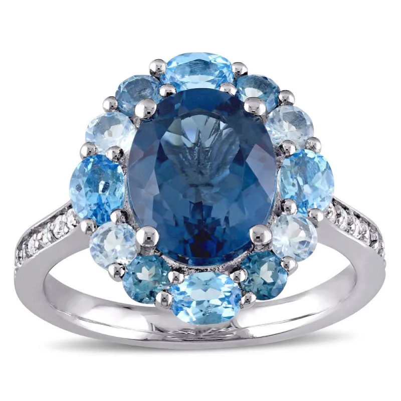 Miadora Sterling Silver Oval-cut Blue and White Topaz Halo Cocktail Ring sold by Zulily