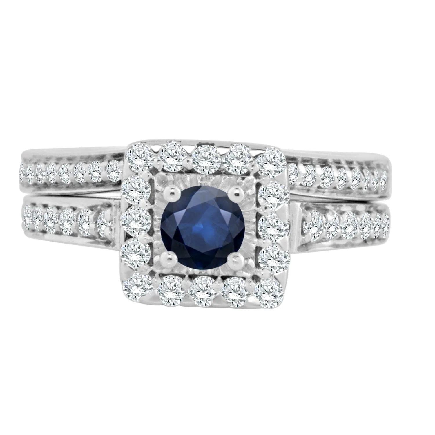 Auriya 2/5ct Round Blue Sapphire and Halo Diamond Engagement Ring Set 14k Gold sold by Zulily product image thumbnail 4