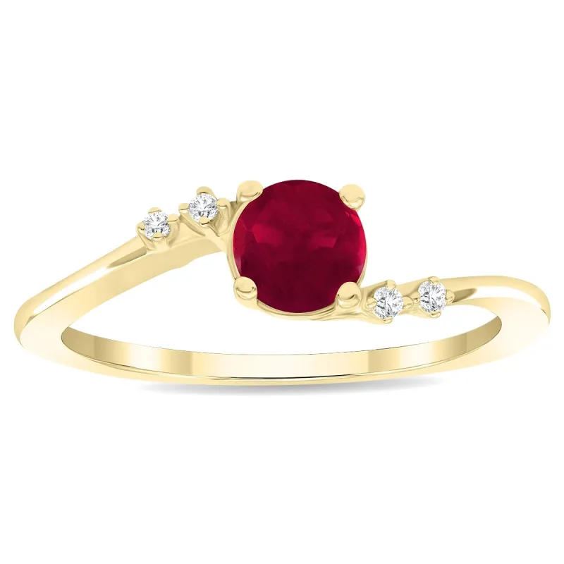 Women's Round Shaped Ruby and Diamond Tierra Ring in 10K Yellow Gold sold by Zulily