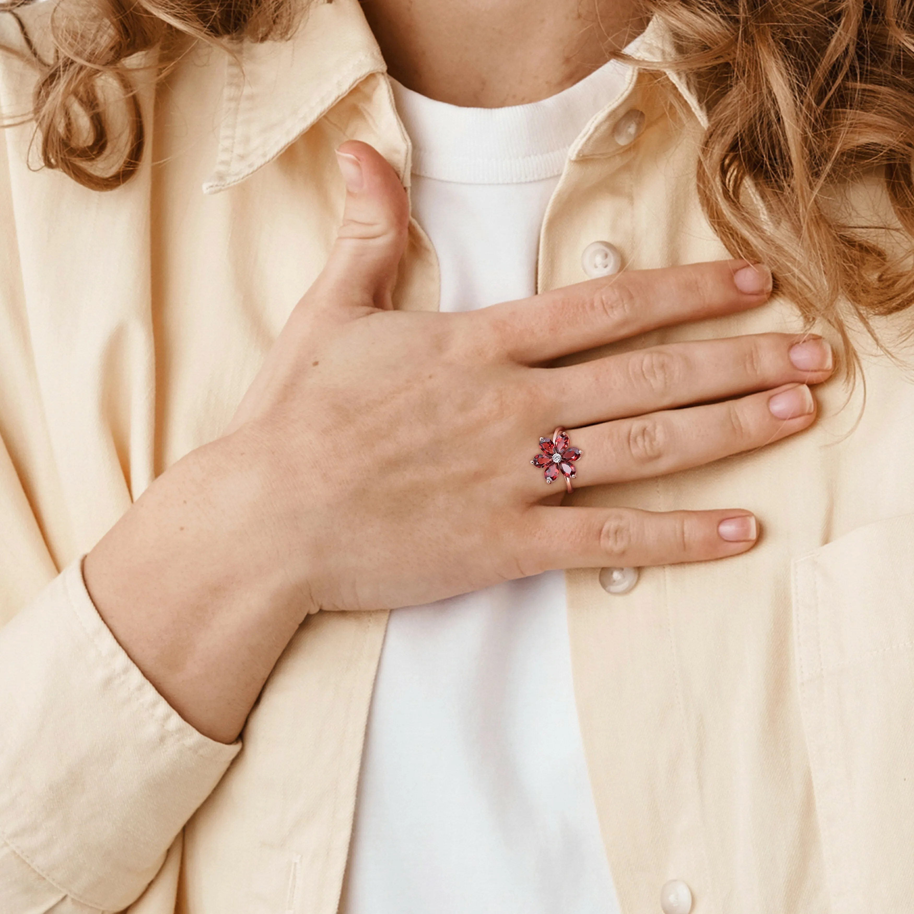 Miadora 3ct TGW Garnet and Diamond Accent Floral Ring in 10k Rose Gold sold by Zulily product image thumbnail 5