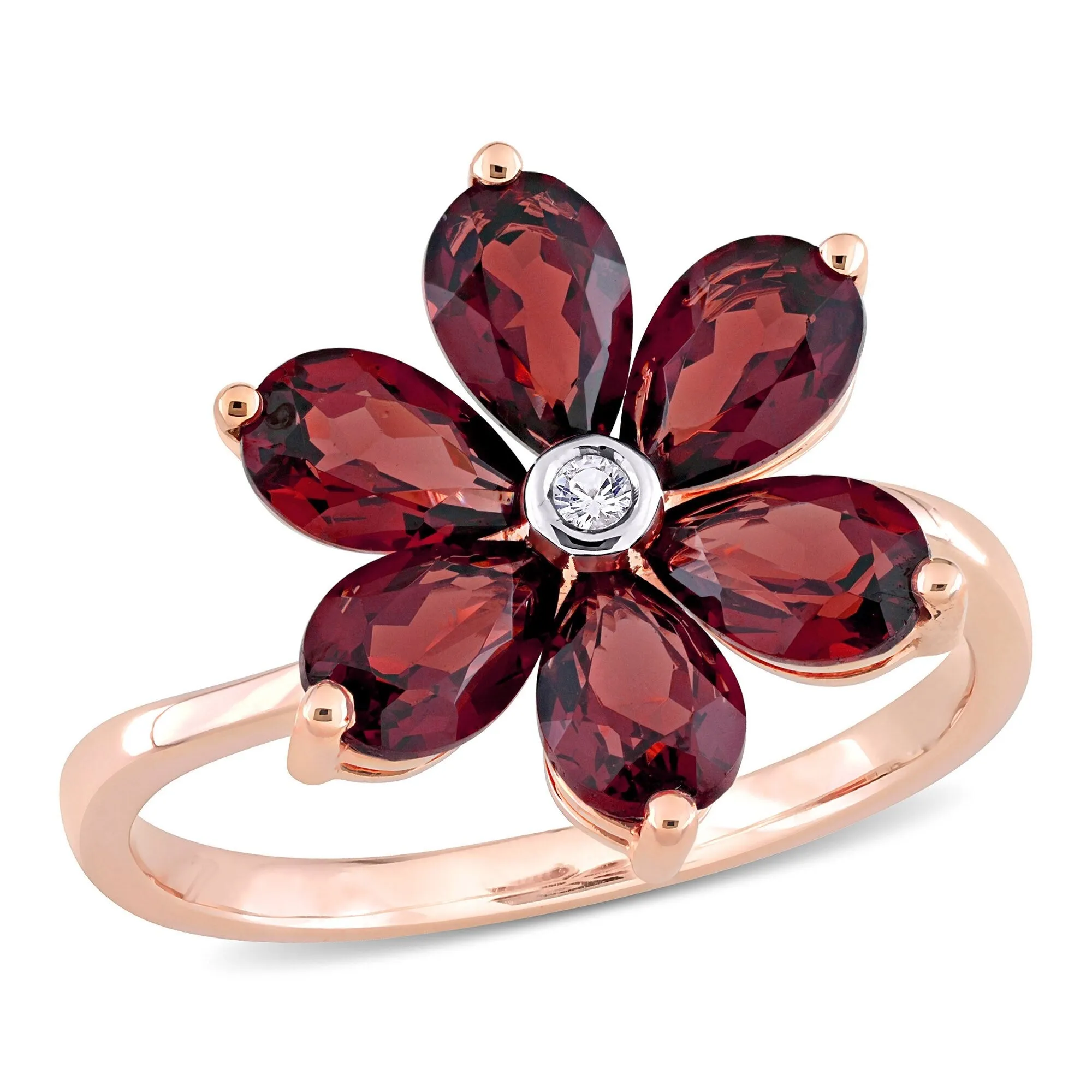 Miadora 3ct TGW Garnet and Diamond Accent Floral Ring in 10k Rose Gold sold by Zulily