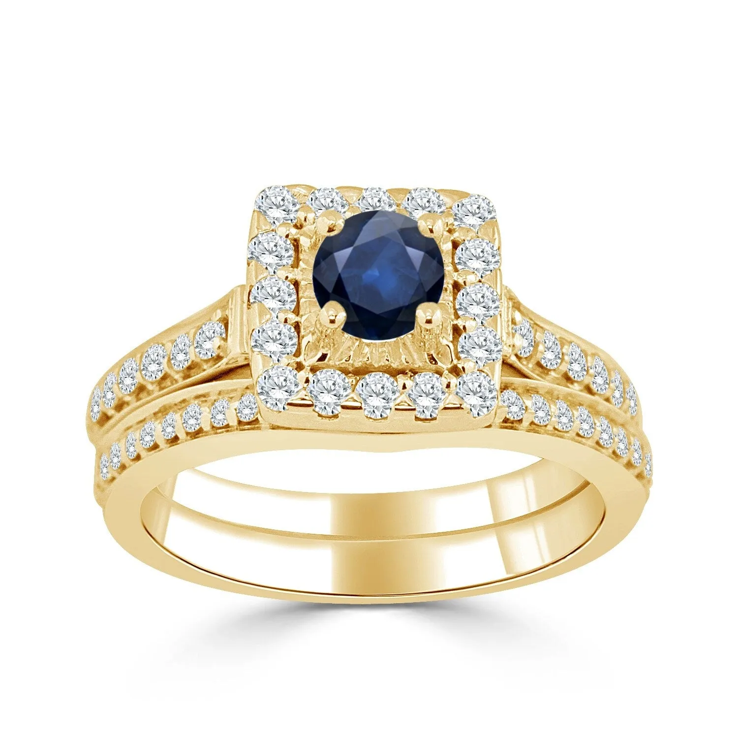 Auriya 2/5ct Round Blue Sapphire and Halo Diamond Engagement Ring Set 14k Gold sold by Zulily product image thumbnail 2