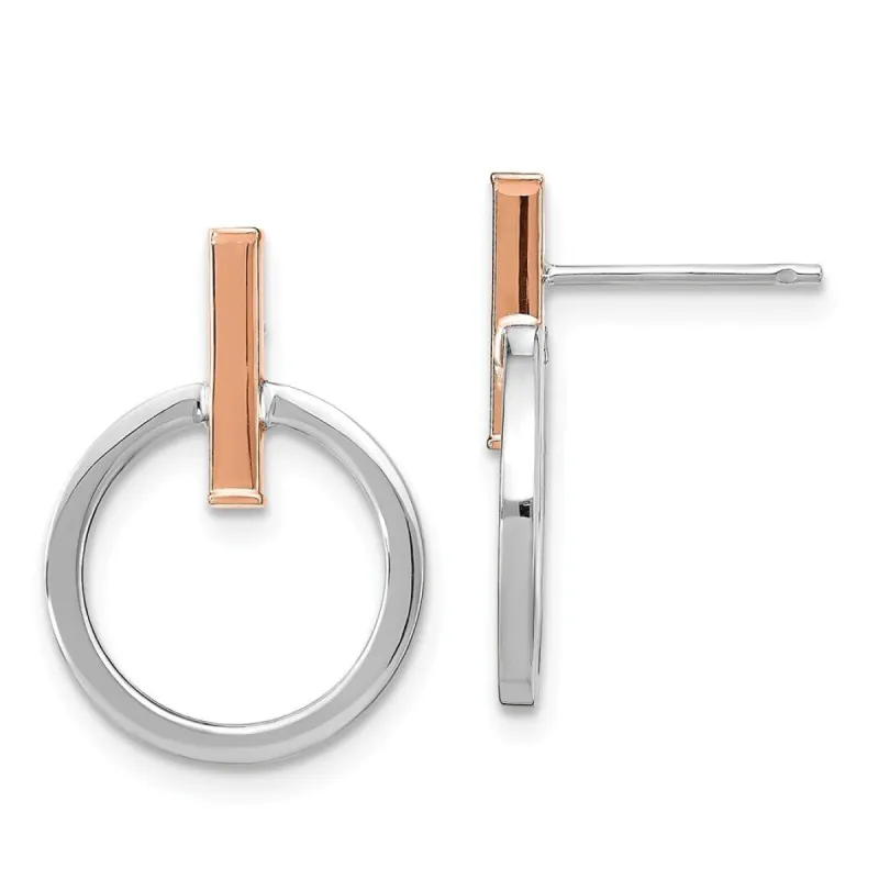 Curata 14k White and Rose Gold 18.09x13.71mm Bar and Circle Dangle Post Earrings sold by Zulily