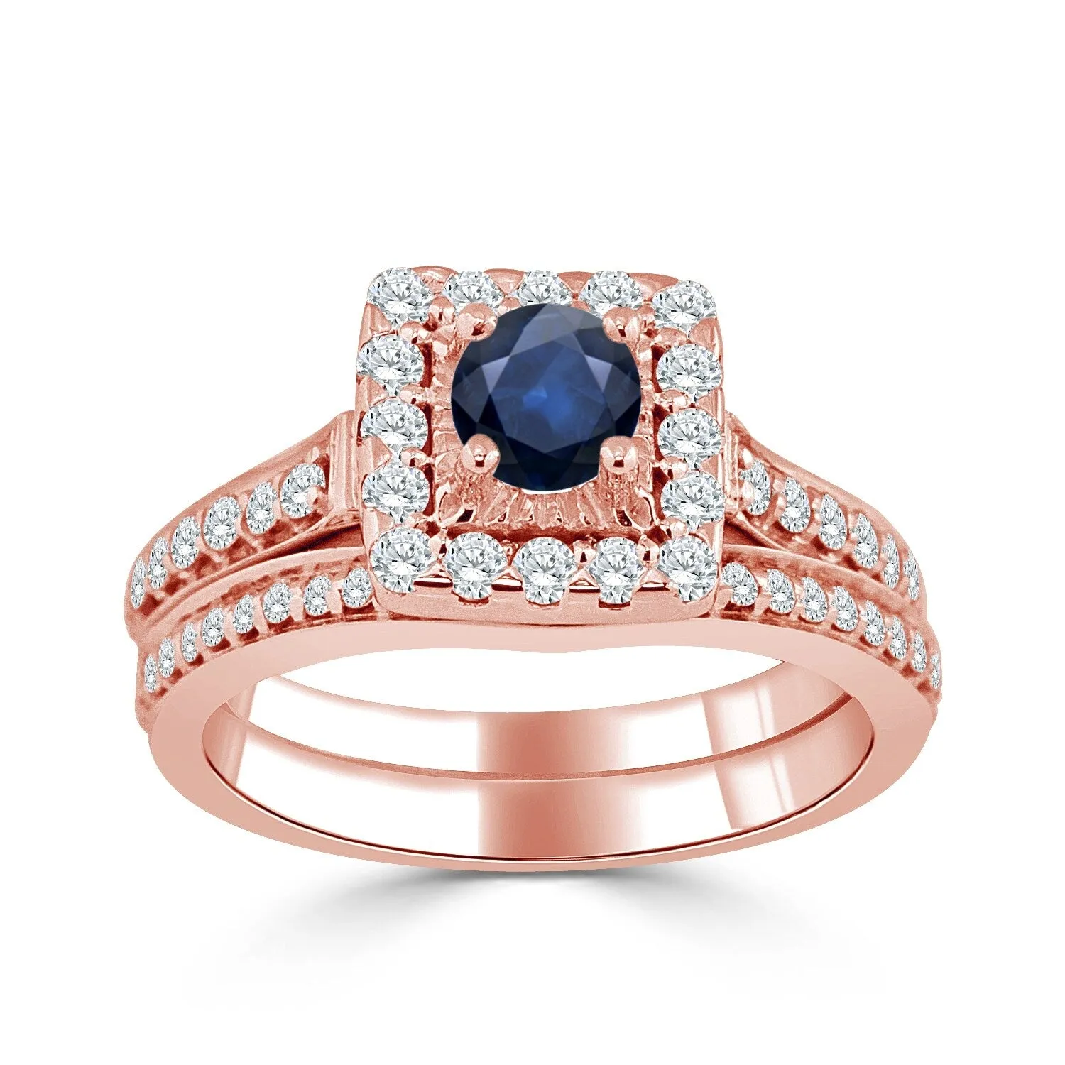 Auriya 2/5ct Round Blue Sapphire and Halo Diamond Engagement Ring Set 14k Gold sold by Zulily product image thumbnail 3