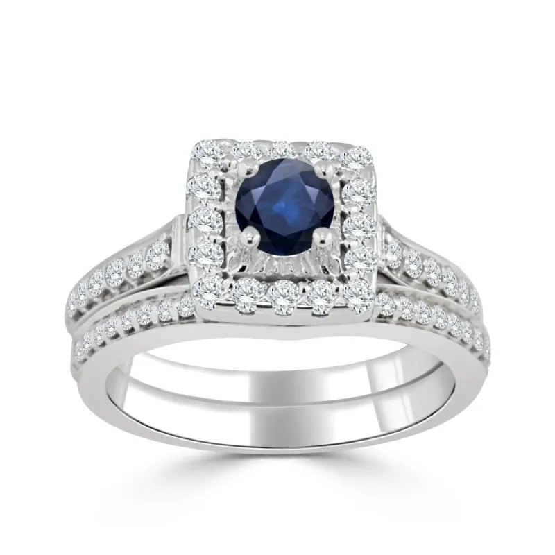 Auriya 2/5ct Round Blue Sapphire and Halo Diamond Engagement Ring Set 14k Gold sold by Zulily