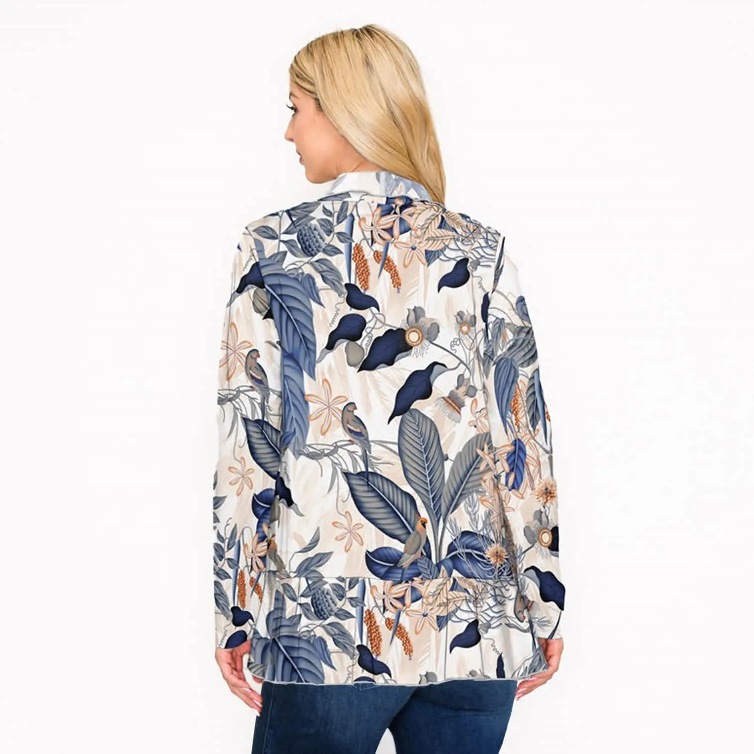 Blue Floral Leaf Print Open Front Long Sleeve Cardigan sold by Zulily product image thumbnail 2