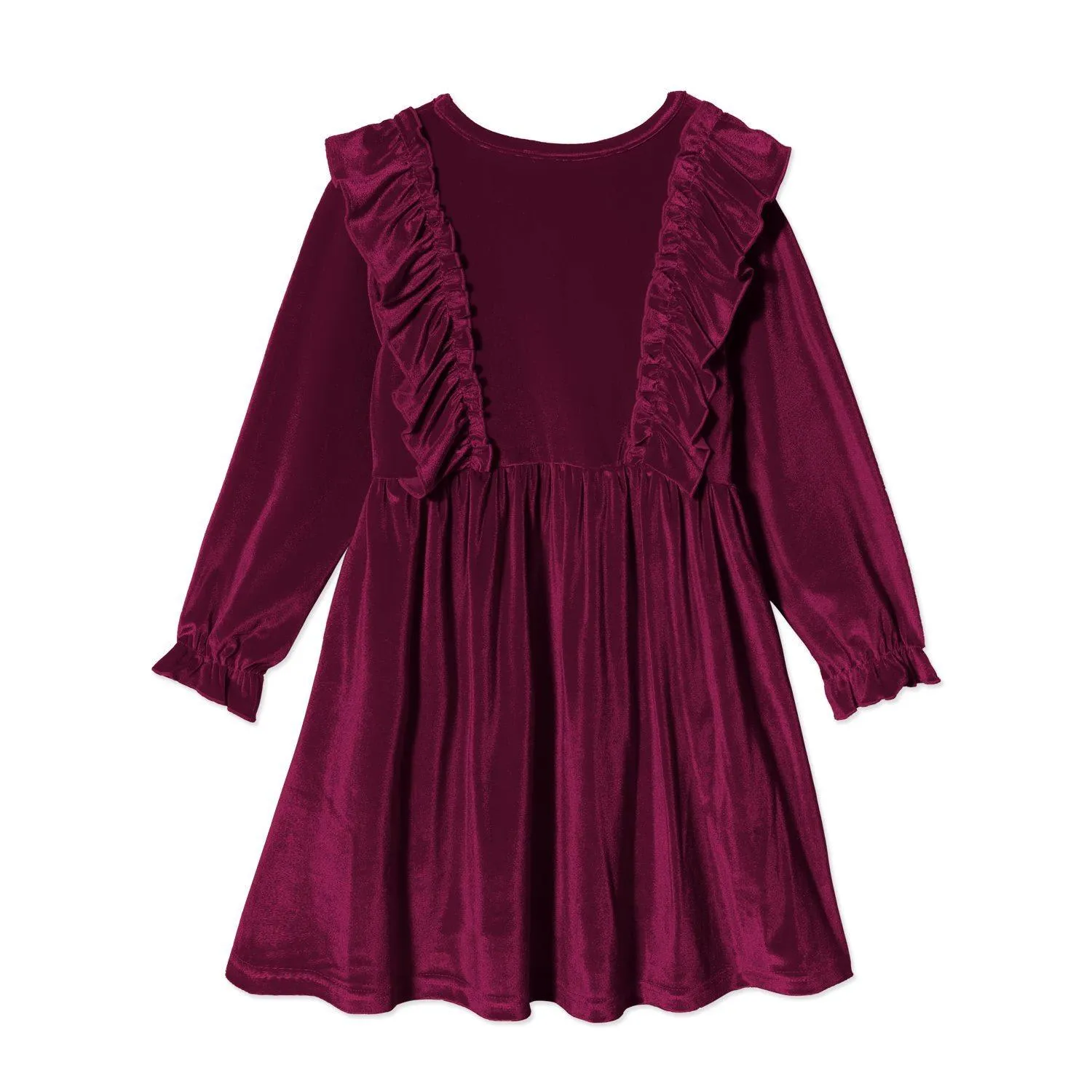 Burgundy Ruffle-Accent Velvet A-Line Dress sold by Zulily product image thumbnail 2