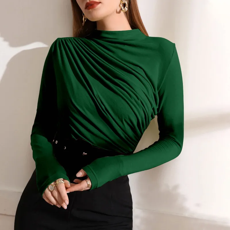 Green Ruched Mock Neck Long Sleeve T-Shirt sold by Zulily