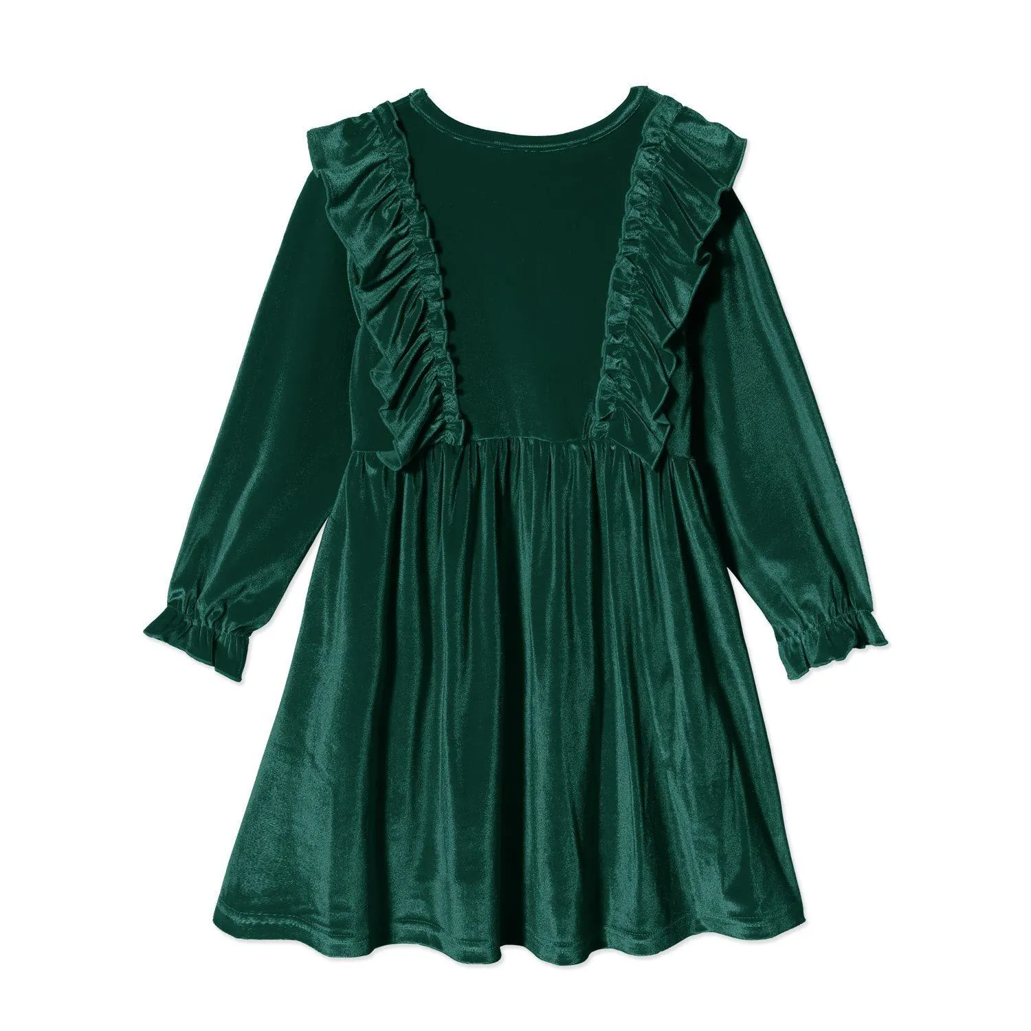 Green Ruffle-Accent Velvet A-Line Dress sold by Zulily product image thumbnail 2