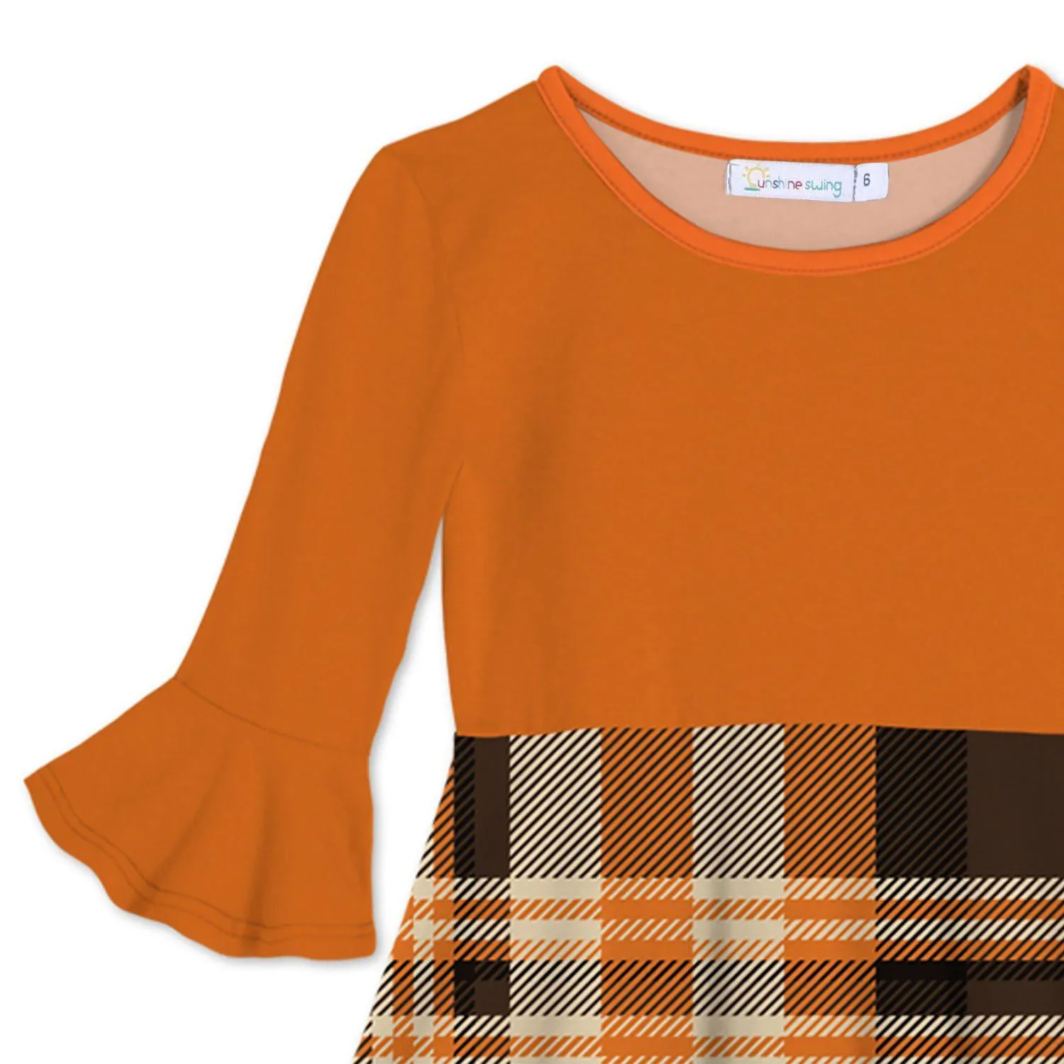 Orange & Brown Plaid Print Ruffle-Sleeve A-Line Dress sold by Zulily product image thumbnail 2