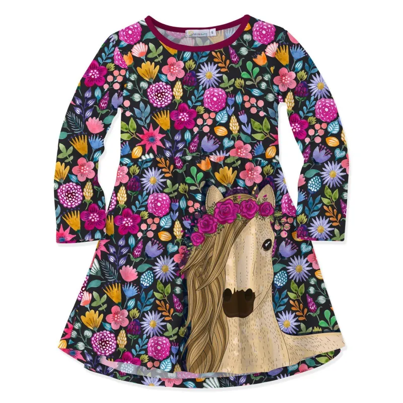 Black & Pink Watercolor Floral & Horse Print Swing Dress made by Zulily