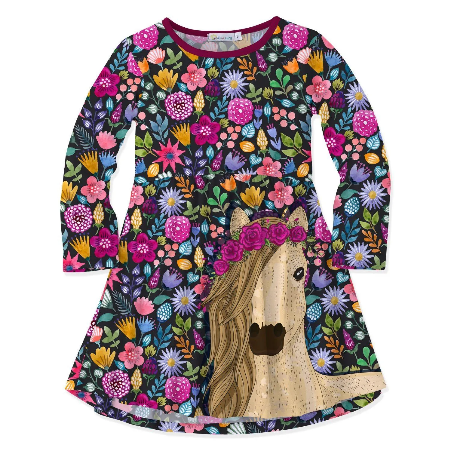 Black & Pink Watercolor Floral & Horse Print Swing Dress sold by Zulily
