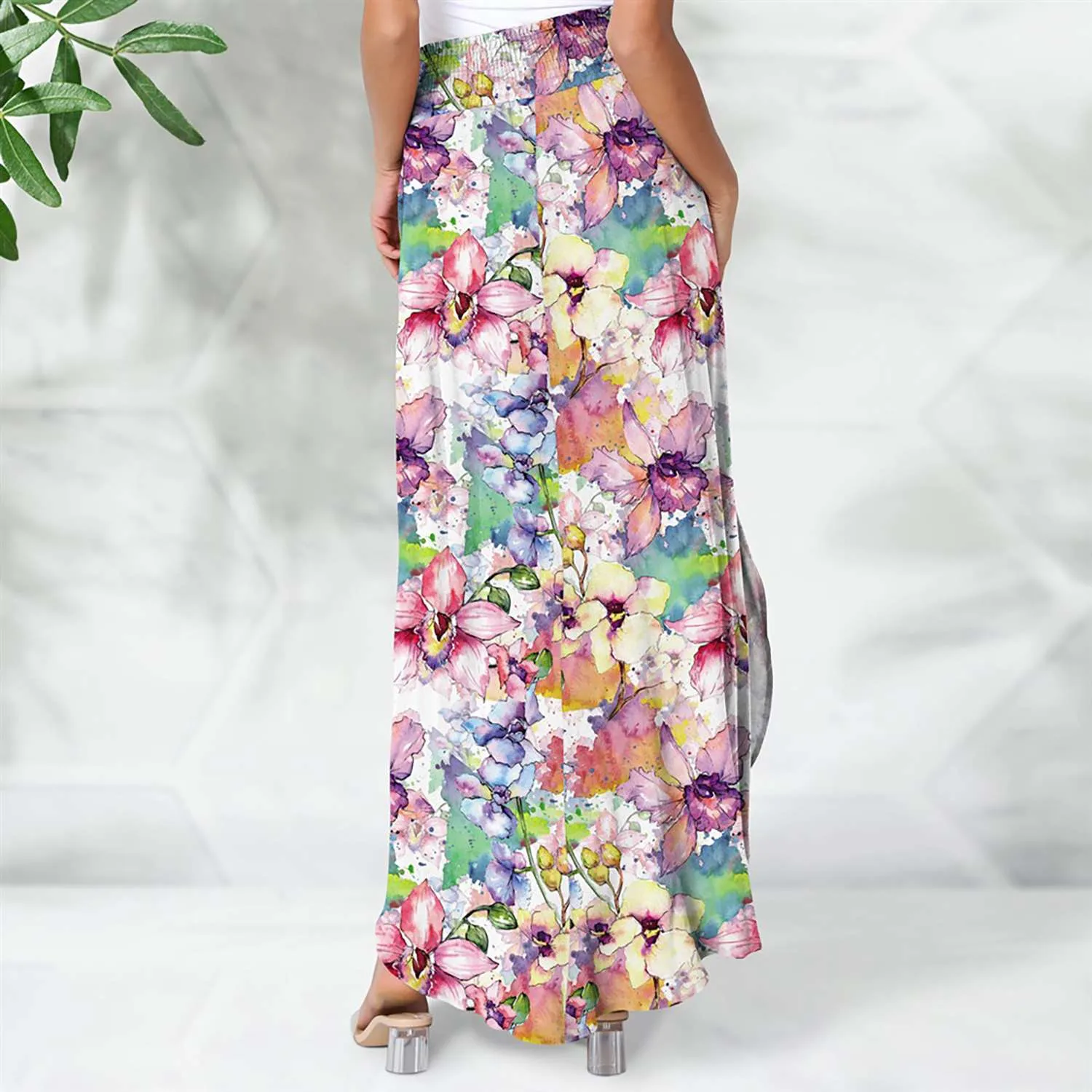 Multi Color Floral Print Smocked Elastic Waist Maxi Skirt sold by Zulily product image thumbnail 2