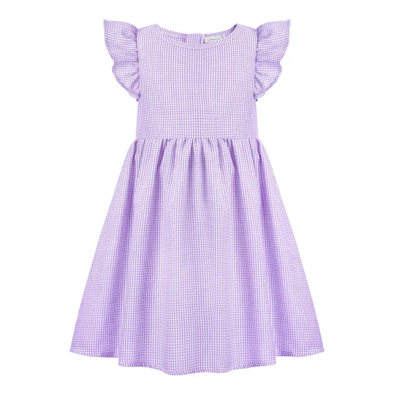 Purple Gingham Angel-Sleeve A-Line Dress sold by Zulily