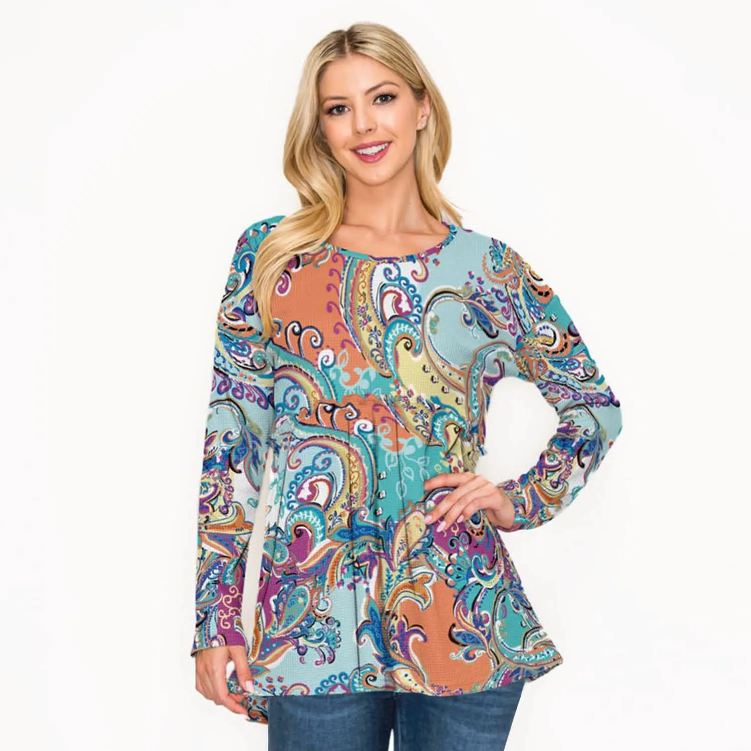 Purple & Blue Paisley Print Long Sleeve Tunic sold by Zulily