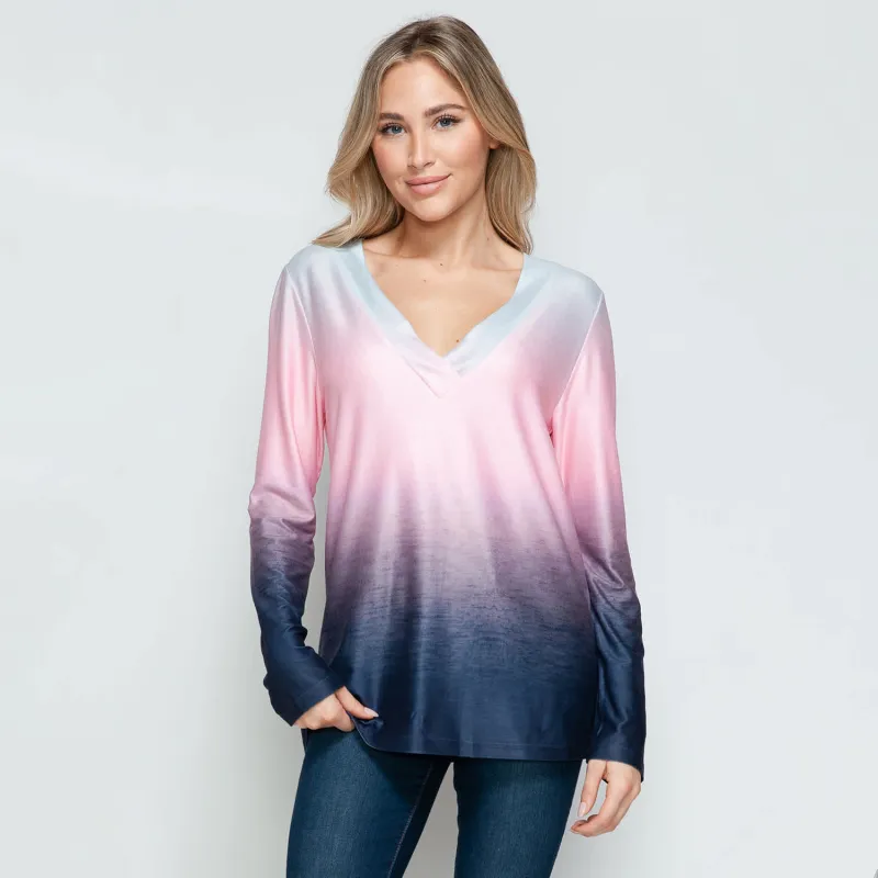 Pink Tie-Dye Print V-Neck Long Sleeve T-Shirt sold by Zulily