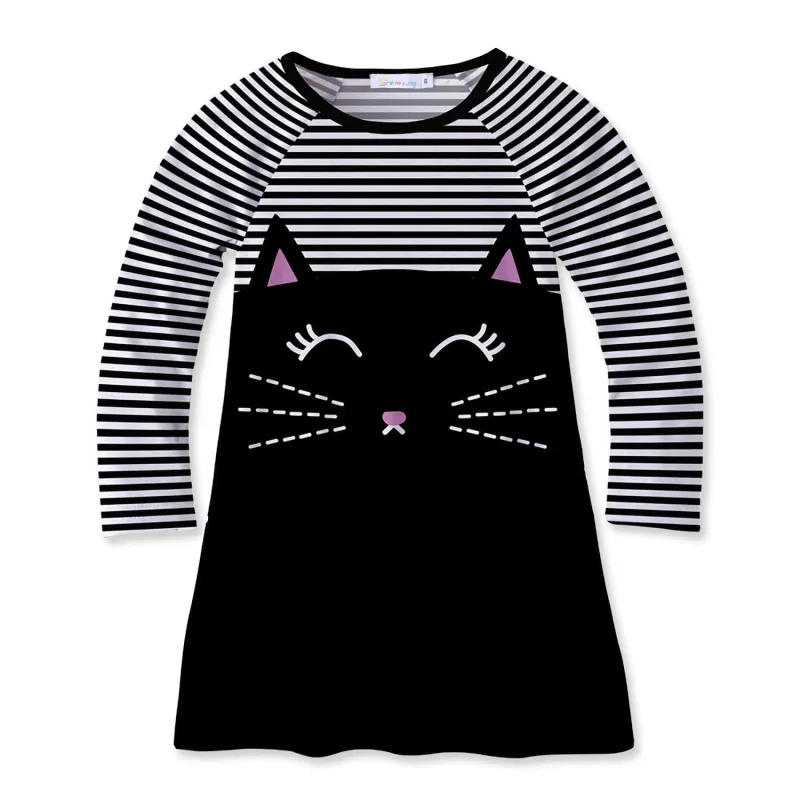 Black & White Cat Face & Stripe Print Raglan Dress sold by Zulily
