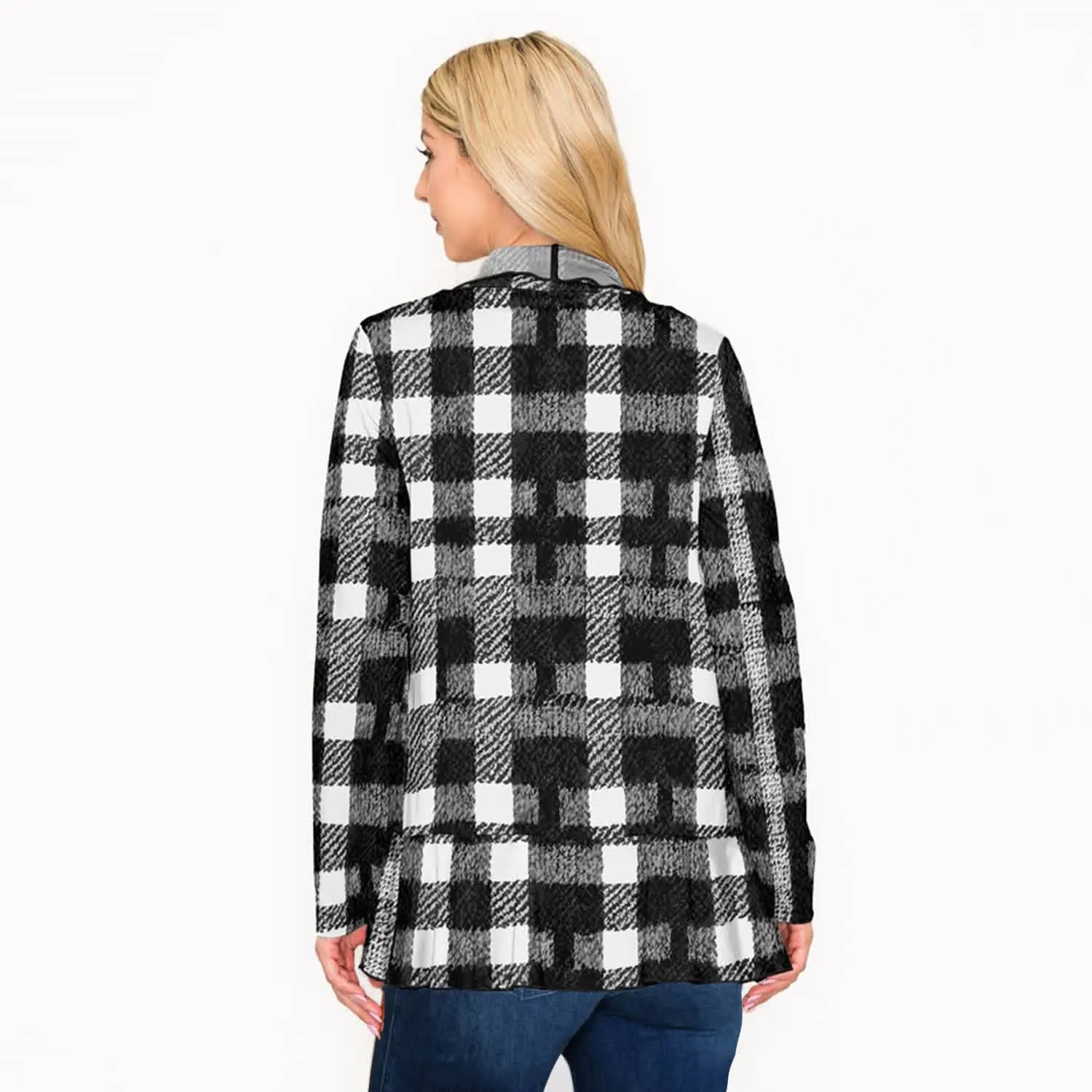 Black & White Plaid Print Open Front Long Sleeve Cardigan sold by Zulily product image thumbnail 2
