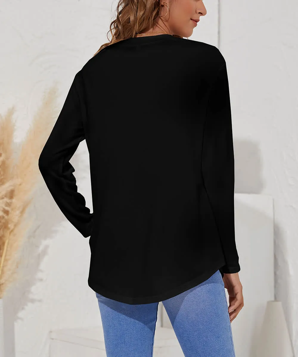 Black Round Neck Long Sleeve T-Shirt sold by Zulily product image thumbnail 2