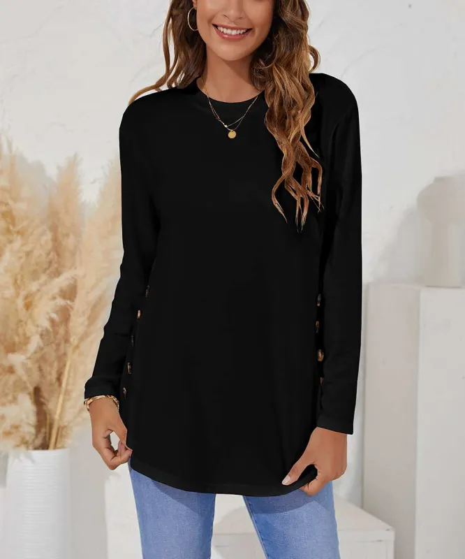Black Round Neck Long Sleeve T-Shirt sold by Zulily
