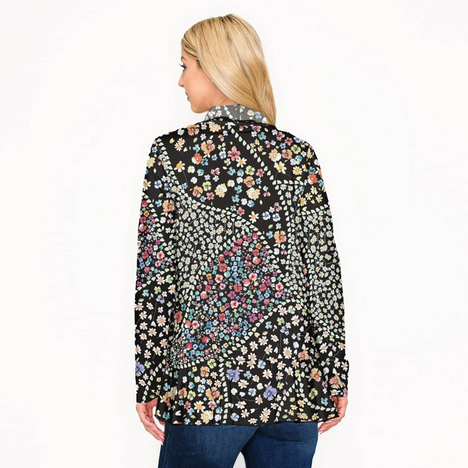 Black Floral Print Open Front Long Sleeve Cardigan sold by Zulily product image thumbnail 2