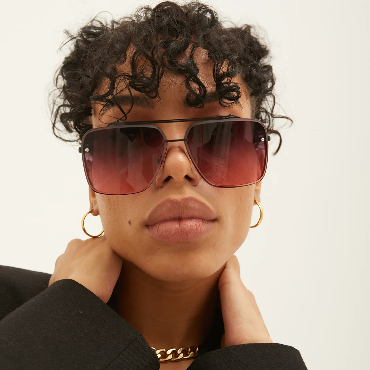 TopFoxx Bella - Ruby Oversized Squared Aviators Unisex Sunglasses sold by Zulily product image thumbnail 3