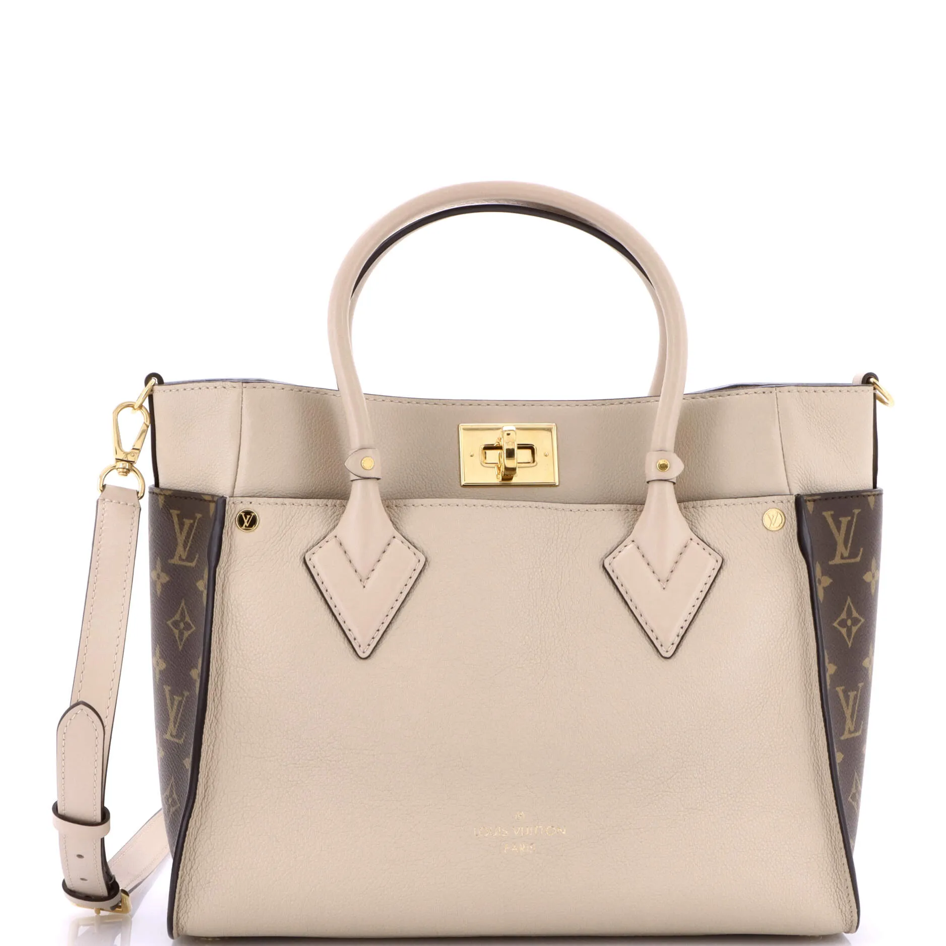 Pre-Loved Louis Vuitton On My Side Tote Leather with Monogram Canvas MM sold by Zulily