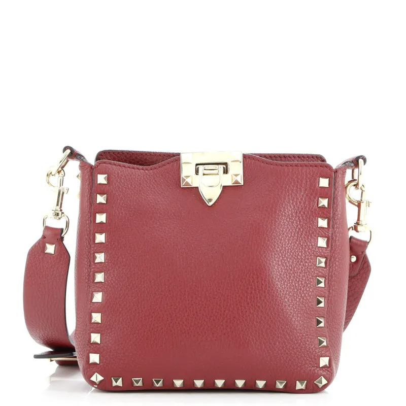 Pre-Loved Valentino Rockstud Flip Lock Messenger Bag Leather Mini sold by Zulily