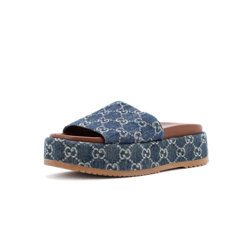 Pre-Loved Gucci Women's Angelina Platform Slide Sandals GG Denim sold by Zulily